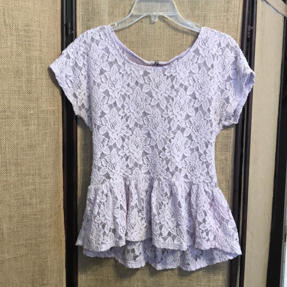 Periwinkle Purple Lace Short Sleeve Shirt